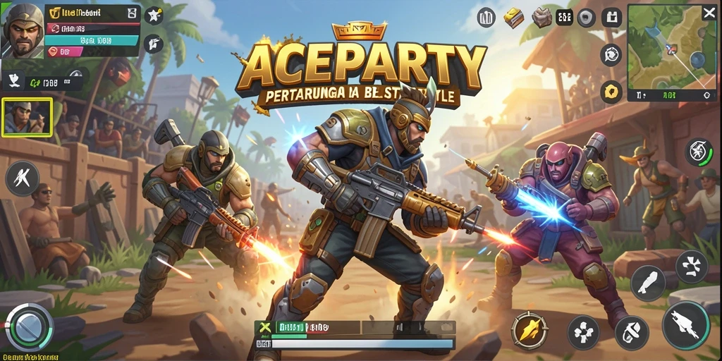 Screenshot gameplay ACEPARTY menampilkan aksi seru di arena Battle Royale.