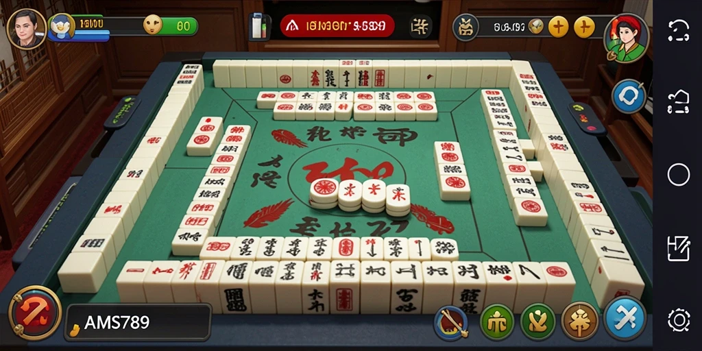 Screenshot menampilkan papan permainan Mahjong yang penuh warna.