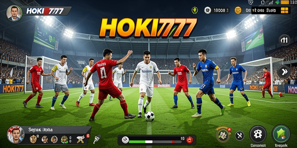Gameplay HOKI777 yang mendebarkan dengan aksi sepak bola yang intens.