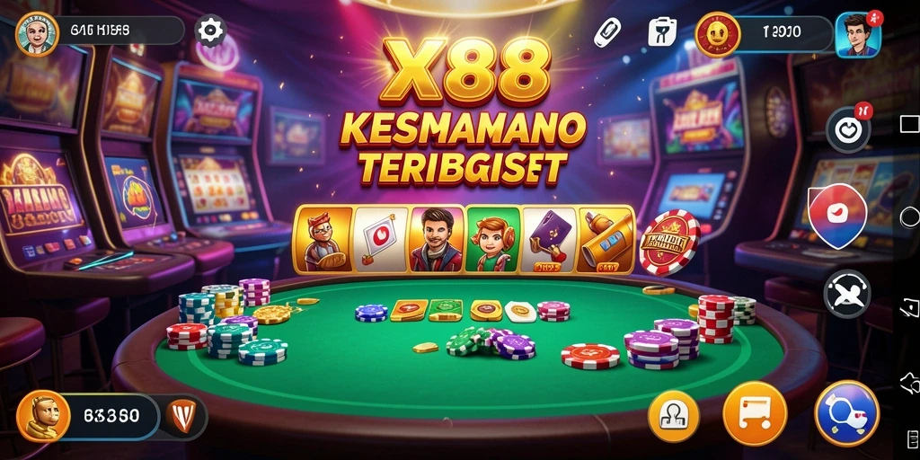 Screenshot X88 menampilkan suasana kasino yang mendebarkan dan menarik.